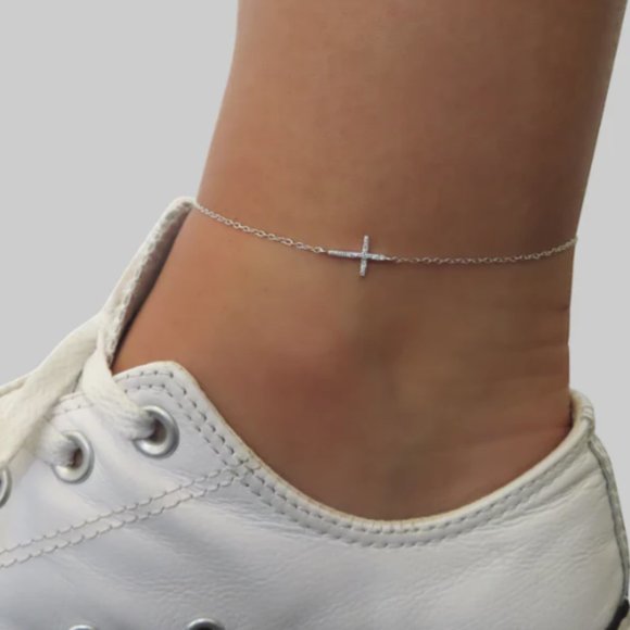 “Empowered” Minimalist Cross Faith Christian Charm Silver Gold Bracelet/Anklet - Picture 4 of 14